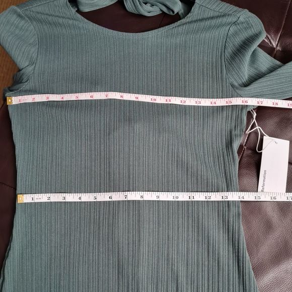 REFORMATION Benedict Long Sleeve Dress Juniper Green Women's Size M - Picture 13 of 15